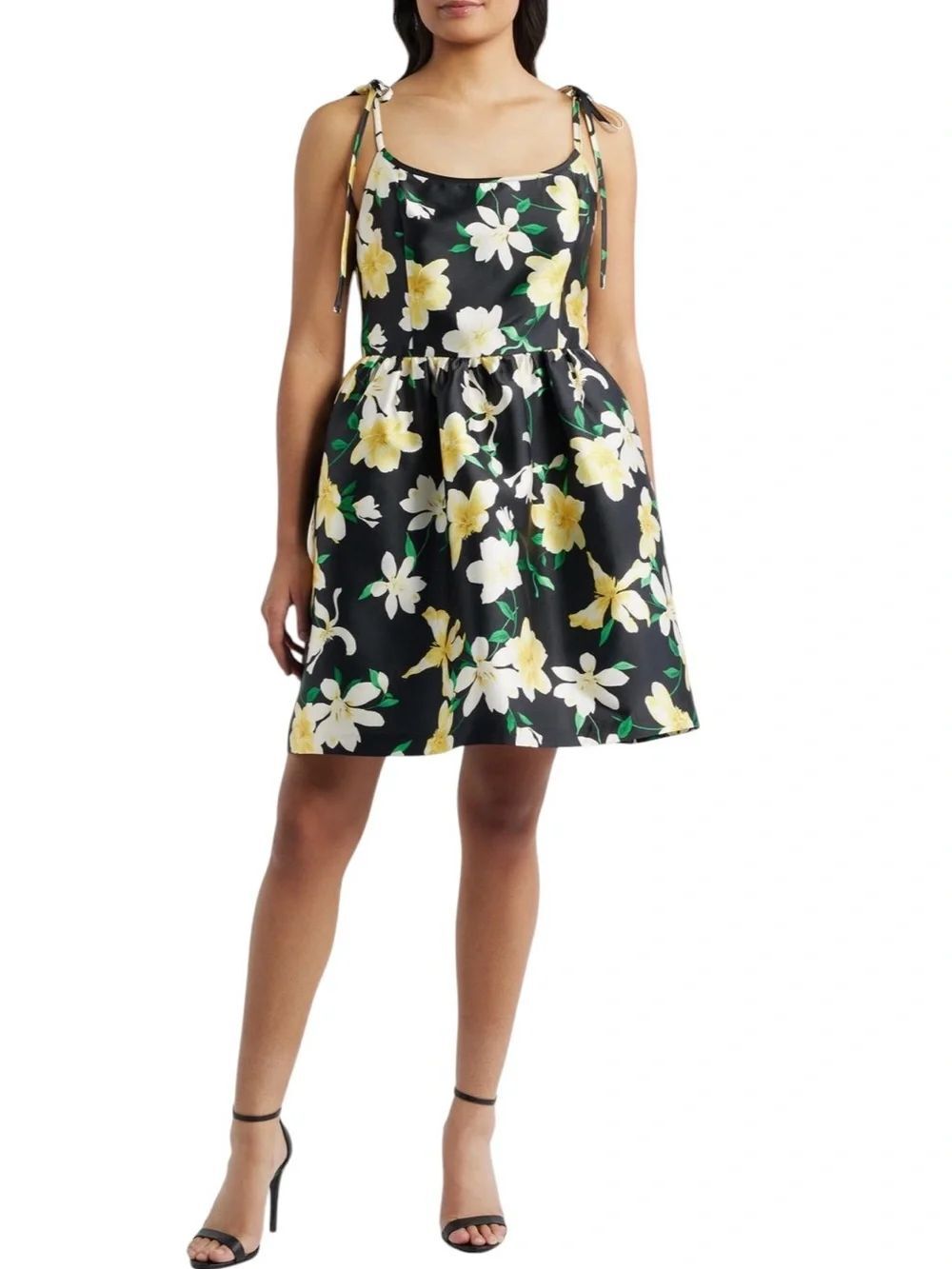 NWT Julia Jordan Floral Tie-Shoulder A-Line Dress in Black and Yellow size 6